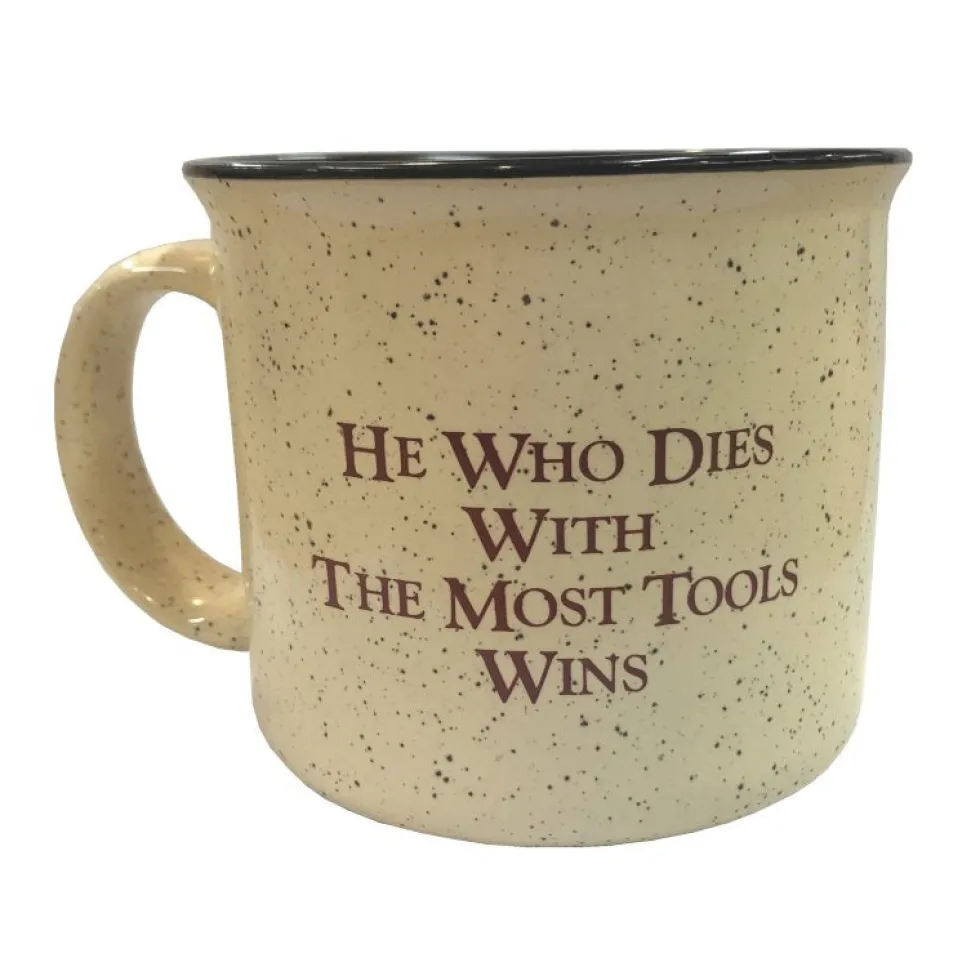 Coffee Mug "He Who Dies With the Most Tools Wins" / Highland Woodworking (Maize color)
