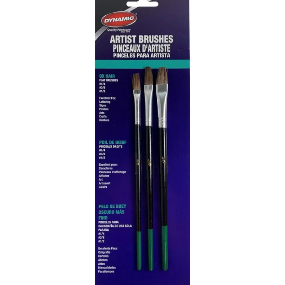 Flat Ox Hair Artist Brushes - Set of 3