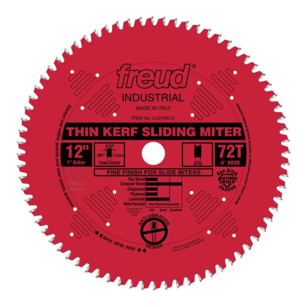 Freud 12" Thin Kerf Sliding Miter Blade: 12" x 72 Tooth - .090" Kerf