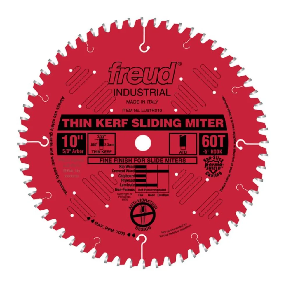 Freud 10" Thin Kerf Sliding Miter Blade: 10" x 60 Tooth - .090" Kerf