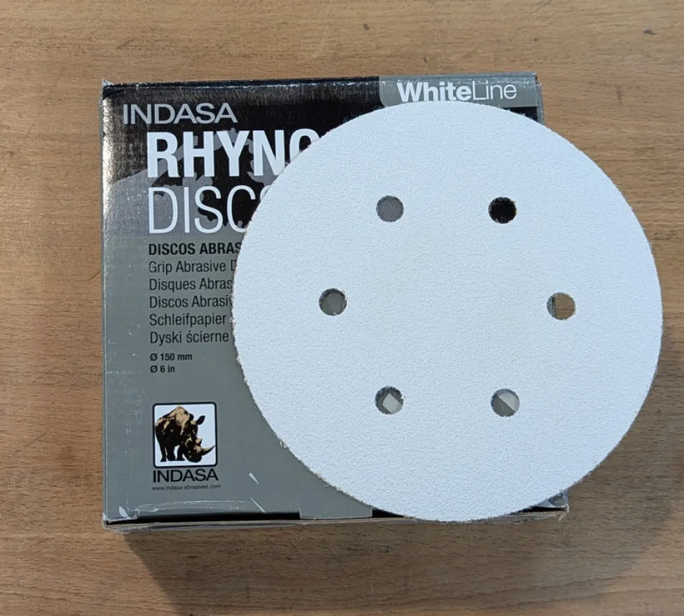 Indasa RhynoGrip White Line Hook & Loop Sanding Discs - 6 inch 6-Hole - Pack of 50